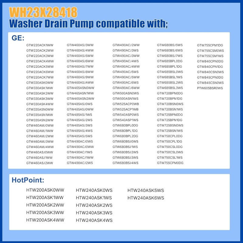 Yendse WH23X28418 290D1201G003 WH23X24178 Drain Pump Compatible with GE Hotpoint, Replaces 290D1201G001 B40-3A01 AP6889136 PS12723115 B30-3A02 WH23X27574 4958182 AP6889136 PS12723115 EAP12723115 - Image 2